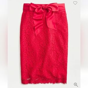 J. Crew Vibrant Red  Lace Pencil Skirt With Satin Bow Sash